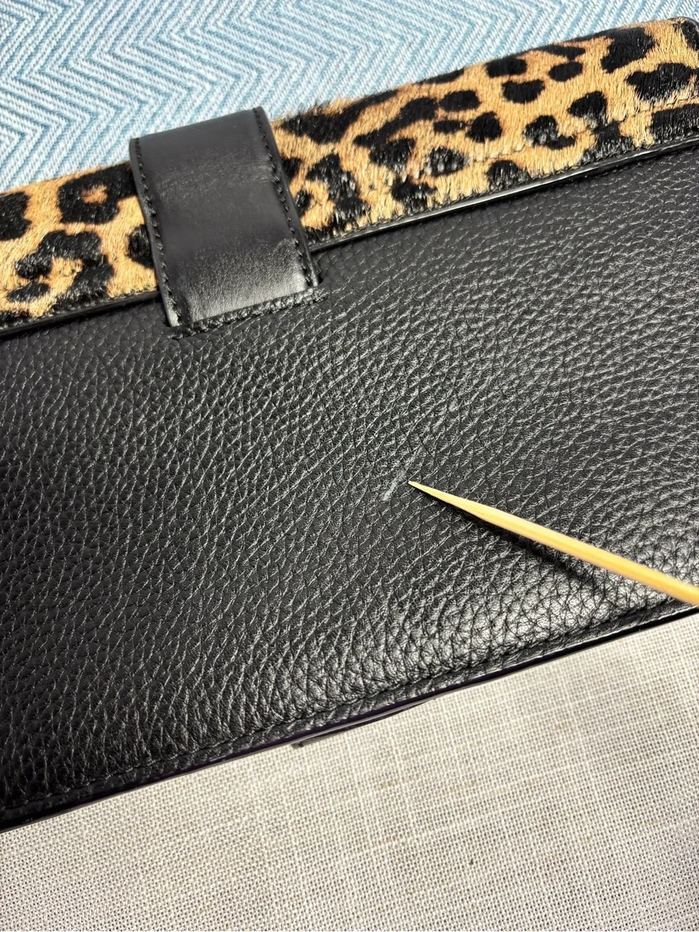 Kate Spade Black & Leopard Print Leather Envelope Clutch